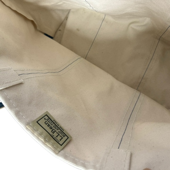 LL BEAN Boat & Tote Ivory Canvas Teal Trim Embroidered Purse Tote - Picture 11 of 11